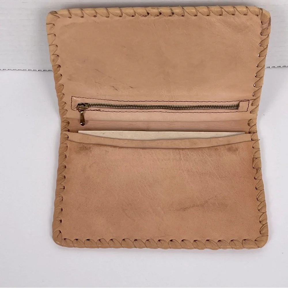 Vintage Tan Leather Bi-Fold Wallet with Embossed Deer; Grandpa,